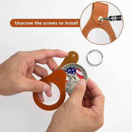 Homakover AA Medallion Coin Holder Keychain,Genuine Leather Standard Challenge Coin Sleeves,Snap Open Display Case.