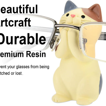 Creative Glasses Holder Stand for Desk, Cute Cat Eyeglasses Holder Display Stand, Sunglasses Spectacle Display Rack, Fun Resin Glasses Keeper Optical Accessories, Nightstand Home Office Desk Decor (Cat).
