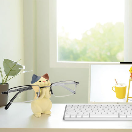 Creative Glasses Holder Stand for Desk, Cute Cat Eyeglasses Holder Display Stand, Sunglasses Spectacle Display Rack, Fun Resin Glasses Keeper Optical Accessories, Nightstand Home Office Desk Decor (Cat).
