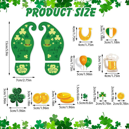 10 Sheets 150 Pcs Leprechaun Footprints Floor Decals Stickers St. Patrick's Day Decorations Shamrock Self Adhesive Shamrock Gold Coin Stickers for Office Home Window Party Supplies.