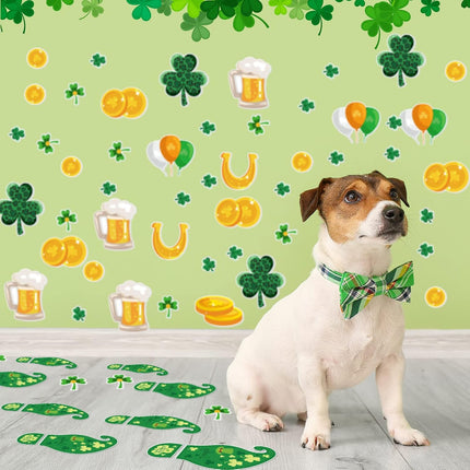 10 Sheets 150 Pcs Leprechaun Footprints Floor Decals Stickers St. Patrick's Day Decorations Shamrock Self Adhesive Shamrock Gold Coin Stickers for Office Home Window Party Supplies.