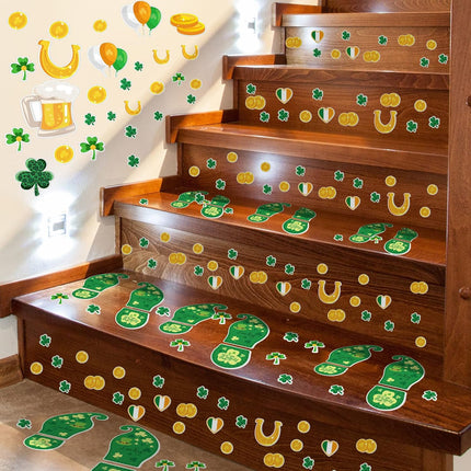 10 Sheets 150 Pcs Leprechaun Footprints Floor Decals Stickers St. Patrick's Day Decorations Shamrock Self Adhesive Shamrock Gold Coin Stickers for Office Home Window Party Supplies.
