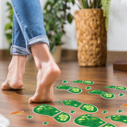 10 Sheets 150 Pcs Leprechaun Footprints Floor Decals Stickers St. Patrick's Day Decorations Shamrock Self Adhesive Shamrock Gold Coin Stickers for Office Home Window Party Supplies.