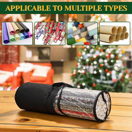 Homakover Clear PVC Christmas Wrapping Paper Organizer Storage, 30" Gift Wrap Organizer Zippered Storage, Fit for 18-25 Rolls (Black).