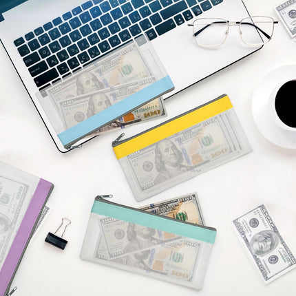 4 Pack Multi-Purpose Money Pouch, Cash Envelopes with Zipper, Money Bags Clear Bank Deposit Coin Bag for Coin, Deposit, Checks, Receipts, Passport (Color B).