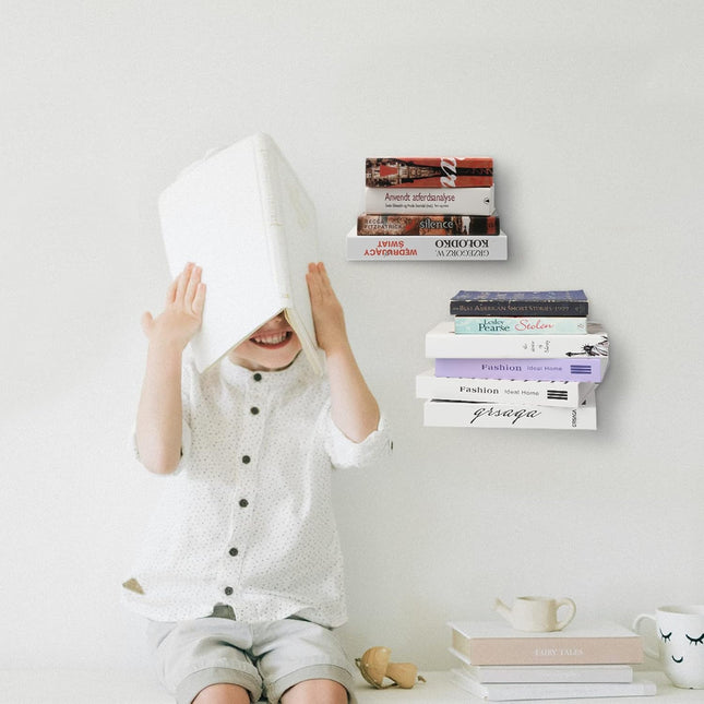 Homakover Invisible Floating Bookshelves, Heavy-Duty Book Organizers, Wall Mounted Bookshelf, Iron Storage Shelves for Bedroom, Living Room, Office (Small) (2 Pieces, White).