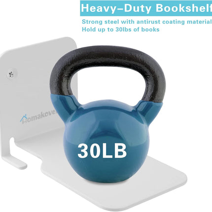 Homakover Invisible Floating Bookshelves, Heavy-Duty Book Organizers, Wall Mounted Bookshelf, Iron Storage Shelves for Bedroom, Living Room, Office (Small) (2 Pieces, White).