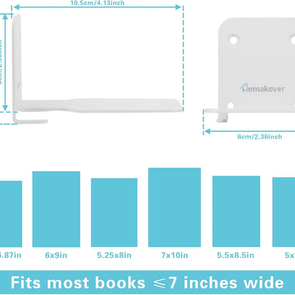 Homakover Invisible Floating Bookshelves, Heavy-Duty Book Organizers, Wall Mounted Bookshelf, Iron Storage Shelves for Bedroom, Living Room, Office (Small) (2 Pieces, White).