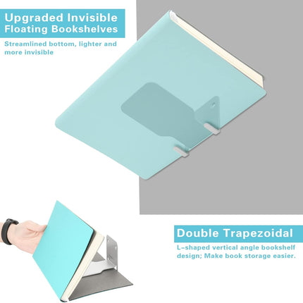 Homakover Invisible Floating Bookshelves, Heavy-Duty Book Organizers, Wall Mounted Bookshelf, Iron Storage Shelves for Bedroom, Living Room, Office (Small) (2 Pieces, White).