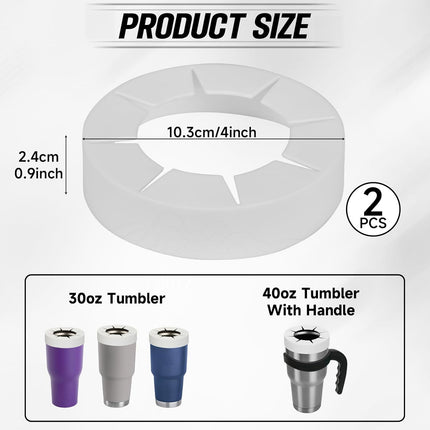 Silicone Ring for 30 & 40 oz Stainless Steel Tumbler,Reusable Iced Coffee Cup Ring,Durable Drink Sleeve for Cold Beverages, Leak-Proof Lid for Iced Coffee,Hot Drinks (White x 2).