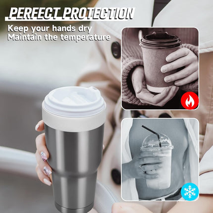Silicone Ring for 30 & 40 oz Stainless Steel Tumbler,Reusable Iced Coffee Cup Ring,Durable Drink Sleeve for Cold Beverages, Leak-Proof Lid for Iced Coffee,Hot Drinks (White x 2).
