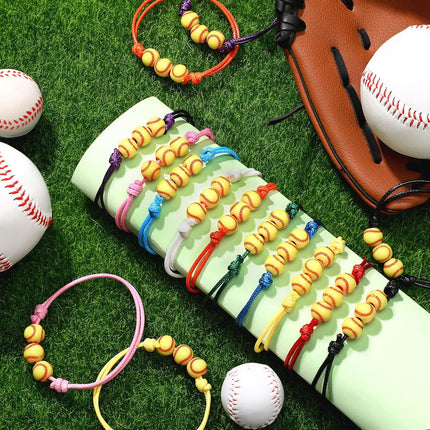 Glenmal 30 Pieces Softball Charm Bracelet Softball Gifts Baseball Party Favors Adjustable Inspirational Sport Ball Bracelet Handmade Rope Knot Bracelets for Girl Kid Teen Team Player Gift.