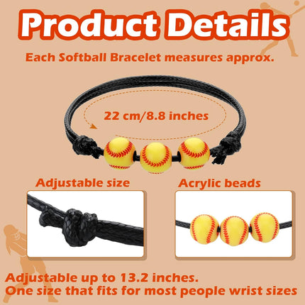Glenmal 30 Pieces Softball Charm Bracelet Softball Gifts Baseball Party Favors Adjustable Inspirational Sport Ball Bracelet Handmade Rope Knot Bracelets for Girl Kid Teen Team Player Gift.