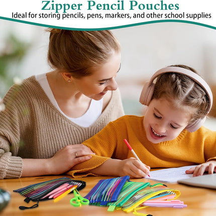 Glenmal 16 Pack Zipper Mesh Pouch Pencil Pouches Cases Multipurpose Storage Bag Travel Bags for Office Classroom Supplies Toiletries Cosmetic Puzzles Storage.