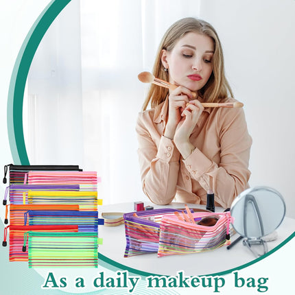 Glenmal 16 Pack Zipper Mesh Pouch Pencil Pouches Cases Multipurpose Storage Bag Travel Bags for Office Classroom Supplies Toiletries Cosmetic Puzzles Storage.