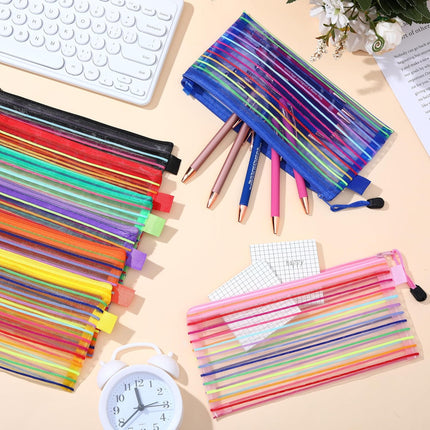 Glenmal 16 Pack Zipper Mesh Pouch Pencil Pouches Cases Multipurpose Storage Bag Travel Bags for Office Classroom Supplies Toiletries Cosmetic Puzzles Storage.