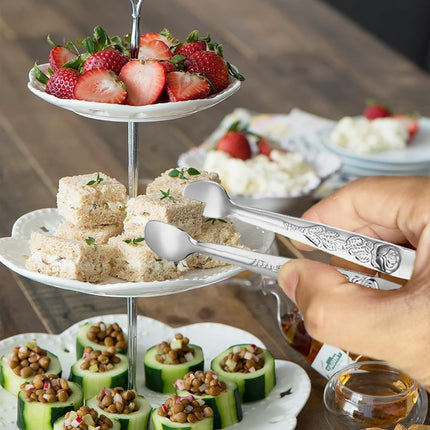 6PCS Mini Serving Tongs 5-Inch Small Sugar Tongs, Tiny Stainless Steel Kitchen Tong for Appetizers, Tea Party, Coffee Bar, Desserts (Silver).