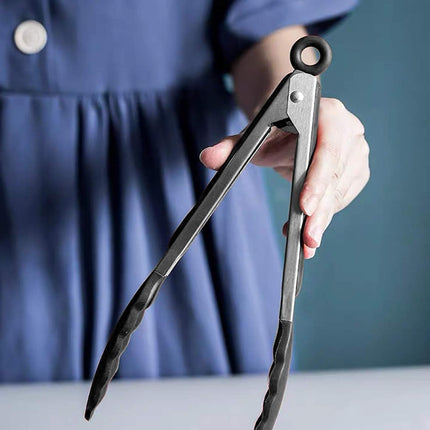 Serving Tongs 9-Inch Cooking Tongs with Silicone Tips, Set of 3 (Black).