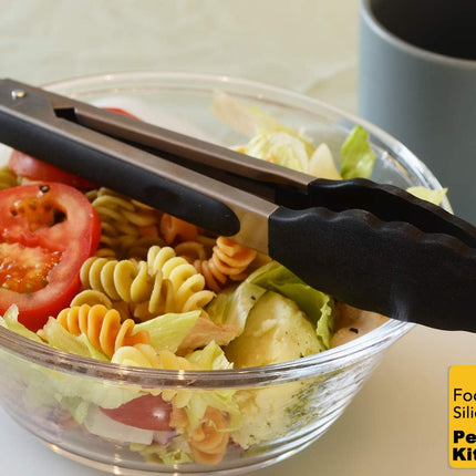 Serving Tongs 9-Inch Cooking Tongs with Silicone Tips, Set of 3 (Black).