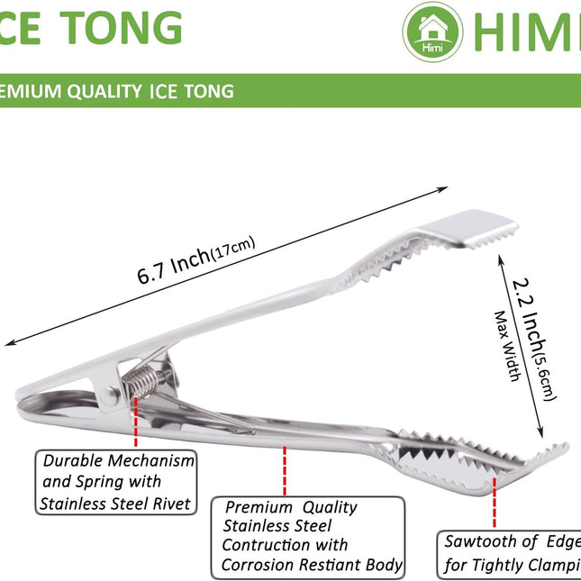 Ice Tongs for Ice Bucket 6-3/4 Inch - Premium 18/8 Stainless Steel Ice Tongs with Teeth for Ice Sugar Cubes Tea Party Coffee Bar Serving.