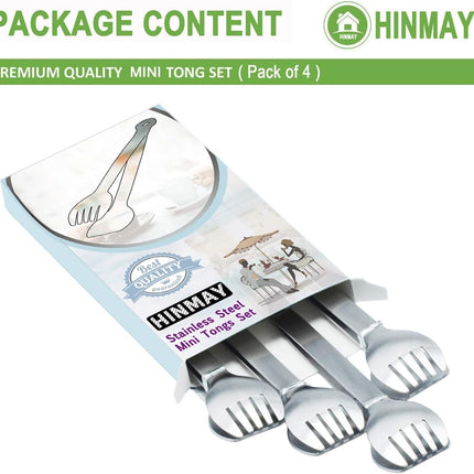 Small Serving Tongs 6-Inch Stainless Steel Mini Appetizer Tongs, Set of 4 (Brushed).