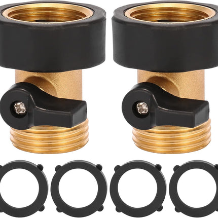 Water Hose Shut Off Valve, 2 Pack Heavy Duty 3/4 Inch Solid Brass Garden Hose Connector.