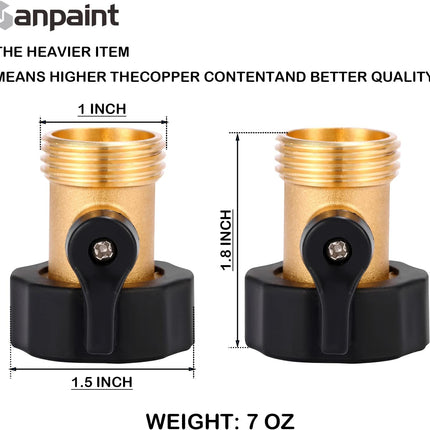 Water Hose Shut Off Valve, 2 Pack Heavy Duty 3/4 Inch Solid Brass Garden Hose Connector.