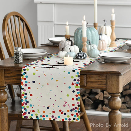 Polka Dot Beige Happy Birthday Table Runner, Seasonal Kitchen Dining Table Decoration for Home Party Decor 13x72 Inch.