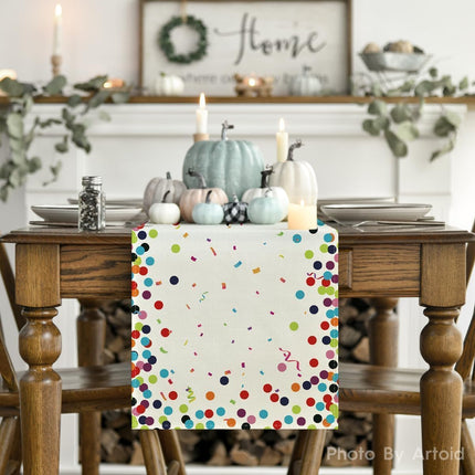 Polka Dot Beige Happy Birthday Table Runner, Seasonal Kitchen Dining Table Decoration for Home Party Decor 13x72 Inch.