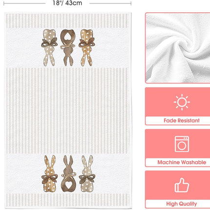 Stripe Rabbit Bunny Eggs Easter Kitchen Towels Dish Towels, 18x26 Inch Spring Decoration Hand Towels Set of 2.