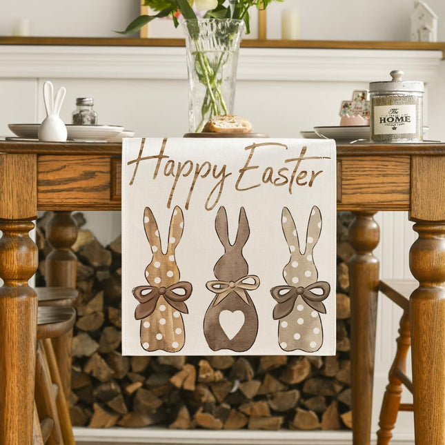 Carrots Rabbit Bunny Happy Easter Table Runner, Spring Summer Seasonal Holiday Kitchen Dining Table Decoration for Indoor Outdoor Home Party Decor 13 x 72 Inch.