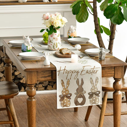 Carrots Rabbit Bunny Happy Easter Table Runner, Spring Summer Seasonal Holiday Kitchen Dining Table Decoration for Indoor Outdoor Home Party Decor 13 x 72 Inch.