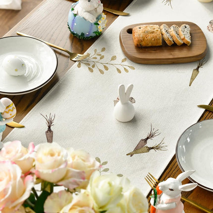 Carrots Rabbit Bunny Happy Easter Table Runner, Spring Summer Seasonal Holiday Kitchen Dining Table Decoration for Indoor Outdoor Home Party Decor 13 x 72 Inch.