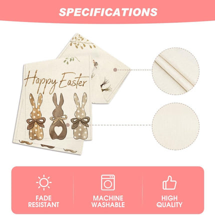 Carrots Rabbit Bunny Happy Easter Table Runner, Spring Summer Seasonal Holiday Kitchen Dining Table Decoration for Indoor Outdoor Home Party Decor 13 x 72 Inch.