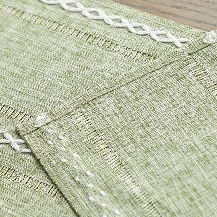 Sage Green Rustic Cotton Linen Table Runner, Seasonal Embroidered Hollow Kitchen Dining Table Decoration for Home Party Decor 13x72 Inch.