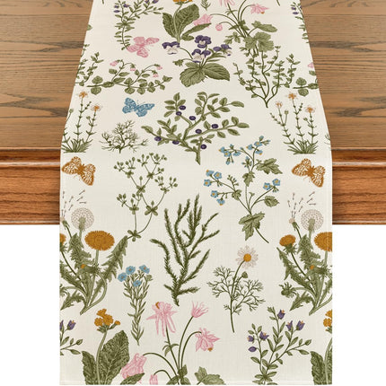 Wildflowers Floral Spring Table Runner, Seasonal Summer Butterfly Kitchen Dining Table Decoration for Home Party 13x72 Inch.