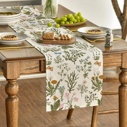 Wildflowers Floral Spring Table Runner, Seasonal Summer Butterfly Kitchen Dining Table Decoration for Home Party 13x72 Inch.