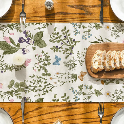 Wildflowers Floral Spring Table Runner, Seasonal Summer Butterfly Kitchen Dining Table Decoration for Home Party 13x72 Inch.