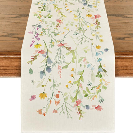 Wildflowers Bloom Flowers Spring Table Runner, Seasonal Summer Floral Kitchen Dining Table Decoration for Home Party Decor 13x72 Inch.