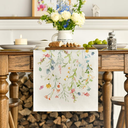 Wildflowers Bloom Flowers Spring Table Runner, Seasonal Summer Floral Kitchen Dining Table Decoration for Home Party Decor 13x72 Inch.