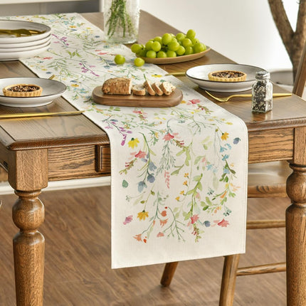 Wildflowers Bloom Flowers Spring Table Runner, Seasonal Summer Floral Kitchen Dining Table Decoration for Home Party Decor 13x72 Inch.