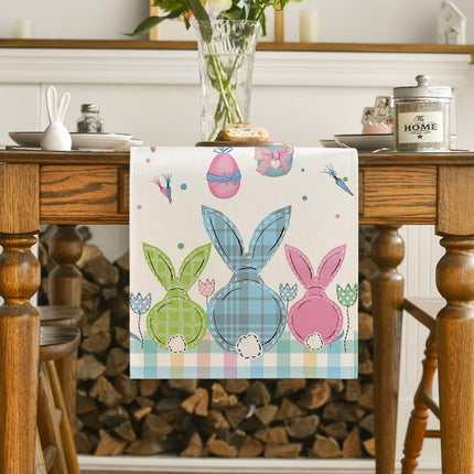 Buffalo Plaid Bunny Egg Carrot Easter Table Runner, Seasonal Spring Kitchen Dining Table Decoration for Home Party Decor 13x72 Inch.