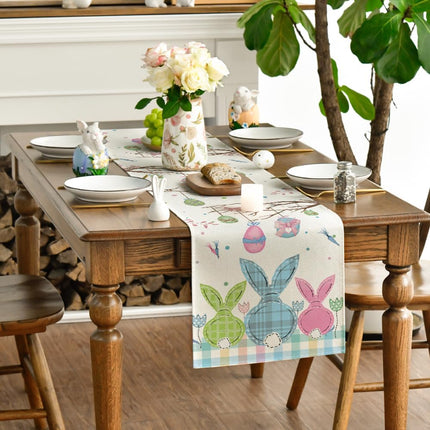 Buffalo Plaid Bunny Egg Carrot Easter Table Runner, Seasonal Spring Kitchen Dining Table Decoration for Home Party Decor 13x72 Inch.