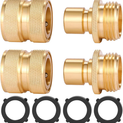 3/4 Inch Brass Garden Hose Fitting Quick Connector Male and Female Set, 2 Set.