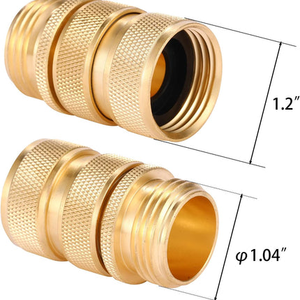 3/4 Inch Brass Garden Hose Fitting Quick Connector Male and Female Set, 2 Set.