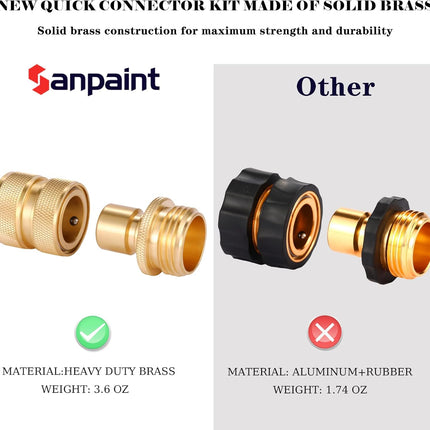 3/4 Inch Brass Garden Hose Fitting Quick Connector Male and Female Set, 2 Set.