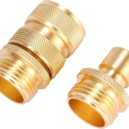 3/4 Inch Brass Garden Hose Fitting Quick Connector Male and Female Set, 2 Set.