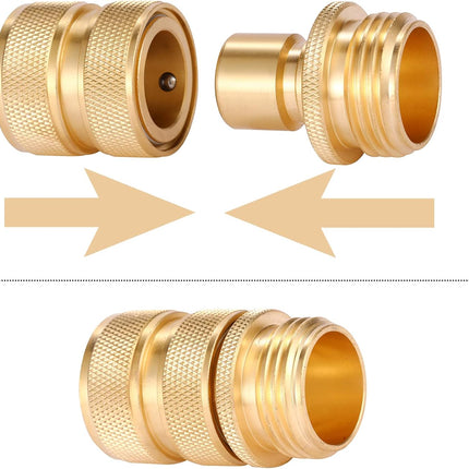 3/4 Inch Brass Garden Hose Fitting Quick Connector Male and Female Set, 2 Set.