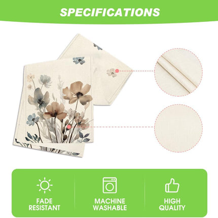 Brown Poppy Floral Leaves Spring Table Runner, Seasonal Summer Kitchen Dining Table Decoration for Home Party Decor 13x72 Inch.