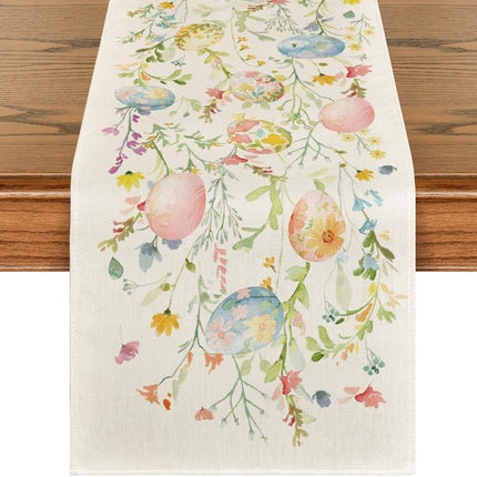 Wild Flowers Eggs Easter Table Runner,Seasonal Spring Floral Kitchen Dining Table Decoration for Home Party Decor 13x72 Inch.